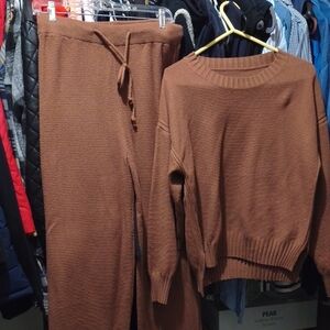 Elegant Brown Knit Sweater Set